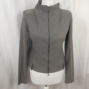 Sarah Pacini Damen grau Leinenmischung Jacke leicht Doppelreißverschluss Größe UK 8 - Bild 1 von 13