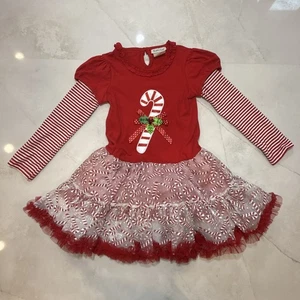 Vestido Rare Too Girls Navidad Bastón de Caramelo Rojo Rayas Manga Larga 6X - Imagen 1 de 14