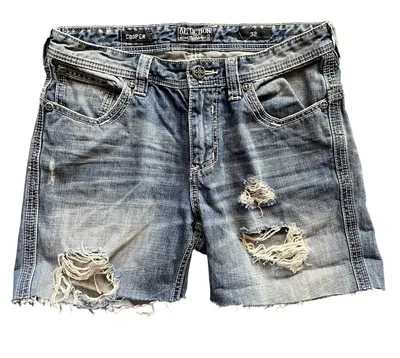 Affliction Cooper • Pantalones Cortos Denim Flecos Bermudas Desgastadas • Talla 32 Foto 1 de 4