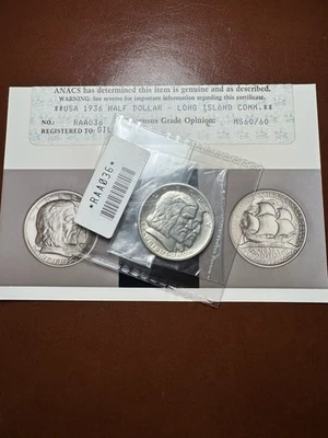 1936 Long Island Commemorative Half Dollar ANACS Photo Certification MS60 - Image 1 of 4