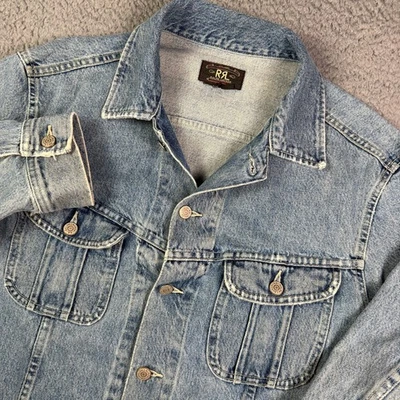 RRL Ralph Lauren Indigo Denim Trucker Jacket Mens Large Boxy Distressed Vintage - Image 1 of 4
