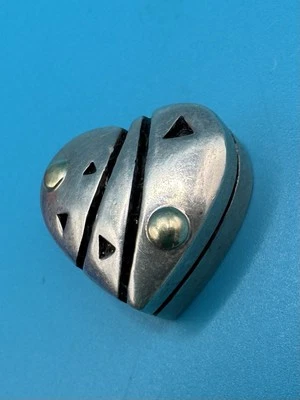 Pingente modernista vintage designer John Atencio esterlina 925 e 18K coração acento - Imagem 1 de 4