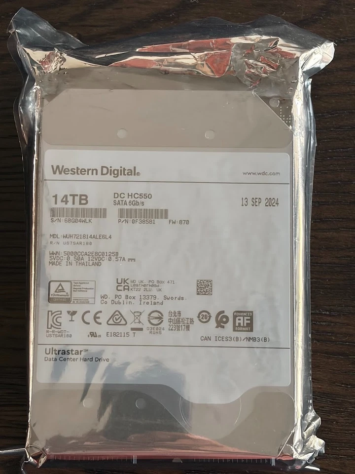 WD DC HC550 14TB WUH721814ALE6L4 0F38581 7.2K RPM SATA 6Gb/s 512e 3.5" HDD - Image 1 of 1