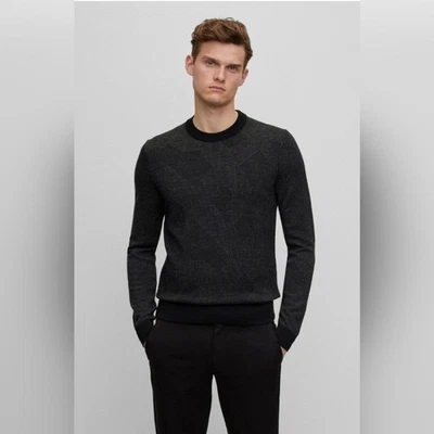 Virgin-wool sweater with two-tone monogram jacquard Size XL New Nwot - Image 1 of 4