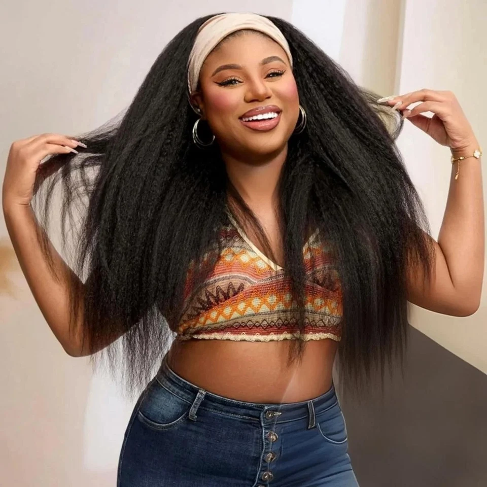 Kinky straight Headband WigHuman Hair Yaki Wig for Women Glueless Human Hair wig - Image 1 of 4