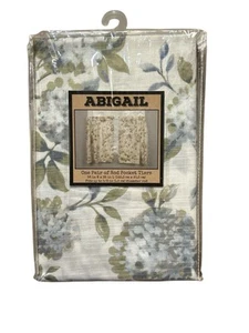 AL Ellis Hydrangea Window Valance Rod Pocket Tiers (1 Pair) 56x36 “Porcelain” - Picture 1 of 8