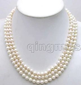 Collar de perlas blancas naturales redondo AA de 6-7 mm para mujer joyería fina de 3 hebras de 17 - Imagen 1 de 7