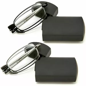 2 Pairs of Metal Compact Folding Reading Glasses With Box +1.50 ~+3.00 New - Picture 1 of 12