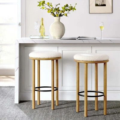 Modway Fable Boucle Fabric Bar Stools - Set of 2 in Oak Ivory - Image 1 of 4
