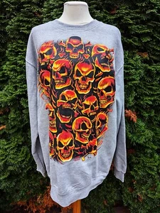 Skulls of Fire Sweatshirt Pullover L SOL`S Biker Totenköpfe 666 - Picture 1 of 2