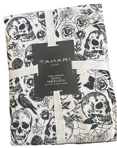 Tahari Skull Ravens Spider Webs Gothic Tablecloth- OBLONG- 60”x 104”- New - Picture 1 of 7