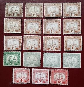 19 Pieces UNUSED Hong Kong British Colony Postage Due Stamps 1c to 6c
