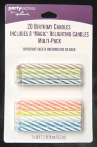 20 Colorful Birthday Cake Candles 8 Magic Relighting/12 Regular 2-1/2" Hallmark - Picture 1 of 1