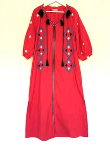 Abito da festival MUDO COLLECTION 100% cotone rosso boho taglia UK10 UK12 EUR38 *VGC - Foto 1 di 5