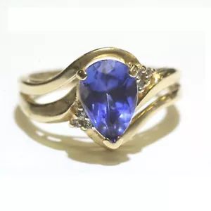 14k Gelbgold 0,03ct I1 H Diamant Created Birne Saphir Ring 4,2g Damen 6,5 - Bild 1 von 7