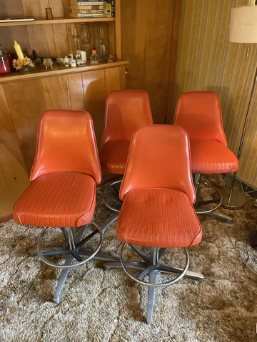 Vintage MCM Chromecraft Atomic Swivel Counter Height Stools Red/Orange *Set Of 4 Cover
