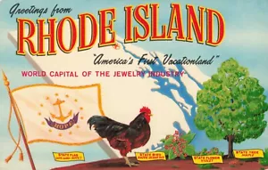 Cartolina RI Rhode Island-Grande Lettera Saluti-Rosso-Acero-Viola-Bandiera Speranza B12 - Foto 1 di 2