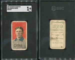 T206 Mordecai Brown portrait Cubs HOF ~~ SGC 1 ~~ Sovereign 150 back