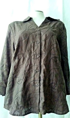 Blusa TWEEDS Mujer Talla XL Marrón Bordada Diseño Remolino Lino Manga 3/4  Foto 1 de 4