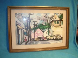 Harbor Street Maine Bay 1970 Framed Art Work, Cannot Determine Artist Name - Picture 1 of 2
