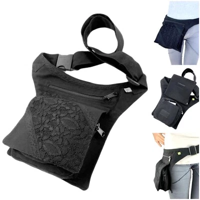 Bauchtasche Gürteltasche schwarz Spitze Canvas Baumwolle 18,5cmx23cm 4 Fächer - Bild 1 von 4