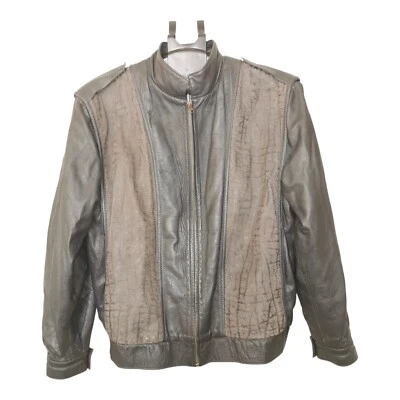 Moda Italiana Men's Grey Leather Bomber Jacket (UK L/40") – Vintage 1980s Style - Image 1 of 3