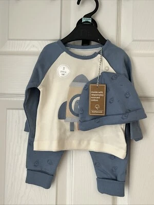 Новый Mothercare Baby мальчика наряд длинным рукавом Топ, бегунов и шляпа 1-3 месяцев - Изображение 1 из 4