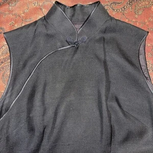 elegante! Vestido J. Peterman Co~Talla 6~100% Seda Asiático Sin Mangas Media Pantorrilla~NEGRO AZABACHE - Imagen 1 de 9