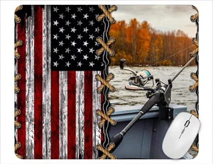 Fishing American Flag USA Computer Non Slip Custom Mouse Pad Handmade - Photo 1/2