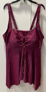Hollipick Women’s 18 swim top with spaghetti straps, built in bra Burgundy NWT - Picture 1 of 7