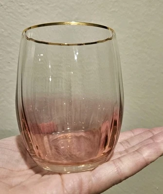 挑选 1 全新带标签 Anthropologie 瀑布粉色凹槽金色无节葡萄酒或葡萄酒杯 — 第 1/4 张图片