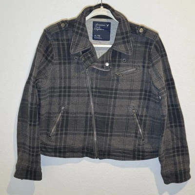 Jaqueta de motocicleta American Eagle Outfitters feminina XL cinza xadrez *funciona pequena - Imagem 1 de 4