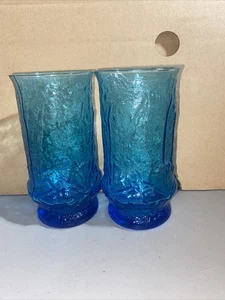 2 Vintage Anchor Hocking Regenblume Laser blau 16 Unzen Becher - Bild 1 von 2