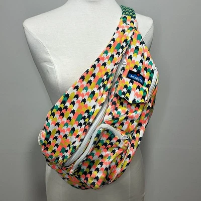 KAVU Rope Sling Bag Aztec Tribal Pink Green Blue Crossbody Backpack - Image 1 of 4