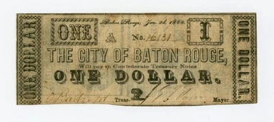 1862 $1 The City of Baton Rouge, LOUISIANA Note - CIVIL WAR Era - Image 1 of 2