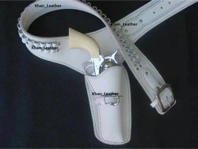 White Handmade Leather Western Holster Cowboy Action Ammo Loops .22 /.45 Caliber - Image 1 of 2