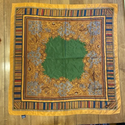 Vintage Honey Silk Scarf Japan Green Gold Blue Autumn 31” Square  - Image 1 of 4