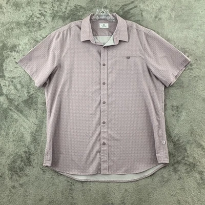 7 Diamonds 7D Palm 4-Way Stretch Woven Shirt Mens XL Pink Blue Short Sleeve - Image 1 of 4