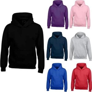 Kids Boys Girls Plain Hooded Hoodie Unisex Jumper Sweatshirt Tops Ages 7-13 - Picture 1 of 8