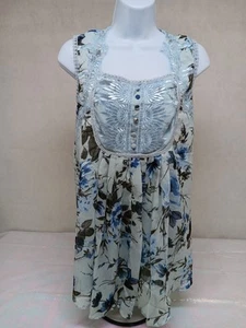 Camicetta top donna blu grigia foderata floreale senza maniche ricamata taglia 22W - Foto 1 di 12