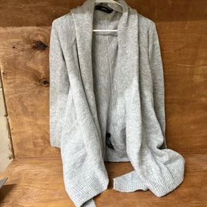 Zara Womens Cardigan Sweater Size M Heather Gray Shawl Collar Open Front - Picture 1 of 3