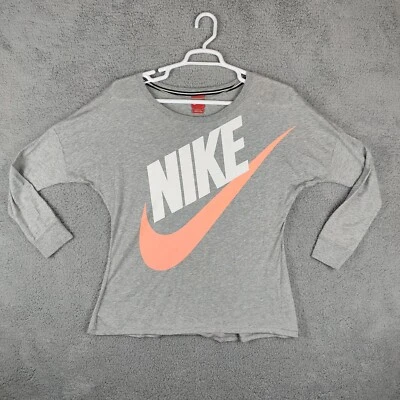 Camisa Nike Gris Para Mujer Grande De Colección Manga Larga Naranja Swoosh Cuello Redondo Foto 1 de 4