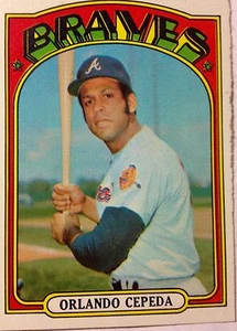 1972 Atlanta Braves Orlando Cepeda Topps #195 MLB Baseball Card Hank Aaron Peach - Picture 1 of 2