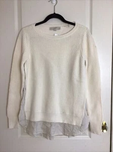 Ann Taylor loft white cotton viscose blend knit sweater faux undershirt M - Picture 1 of 4