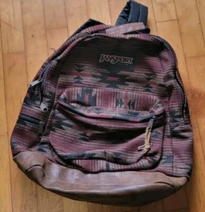 Jansport Made in USA Leather Bottom Backpack Aztec Tribal Print Y2k Vintage 1994 - Picture 1 of 7