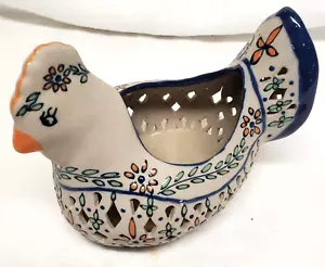 Vintage Checuan Mexiko Keramik Hühnertopf durchbrochen Keramik handbemalt Blumen selten - Bild 1 von 8