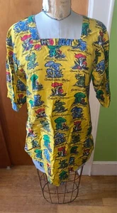 Vintage Design House Mushrooms Artist Tie Smock Shirt Top Latin 70s - Picture 1 of 8