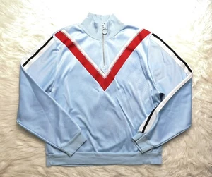 TOPSHOP LIGHT BLUE RED WHITE SILVER STRIPES 1/4 ZIP LONG SLEEVE SHIRT SIZE 8 - Picture 1 of 9