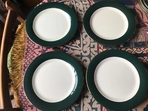 vintage Hornsea Regency Green - 4 x 21cm Salad /Side/Dessert Plates Gold Rim - Picture 1 of 8