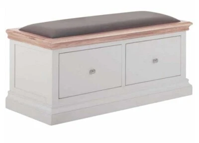 Rosa Oak & Soft Grey 2 Drawer Seat With Fabric Seat - Image 1 of 3